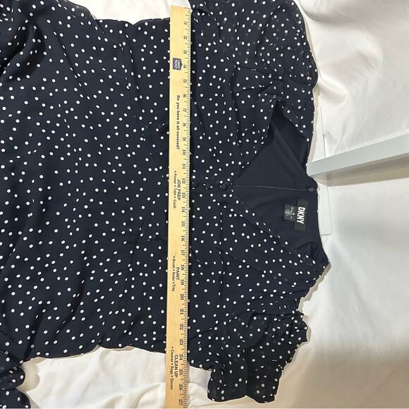 DKNY 18W Navy Blue Short Sleeve‎ Polka Dot V-neck Chiffon Midi Dress Church Work - Picture 6 of 7